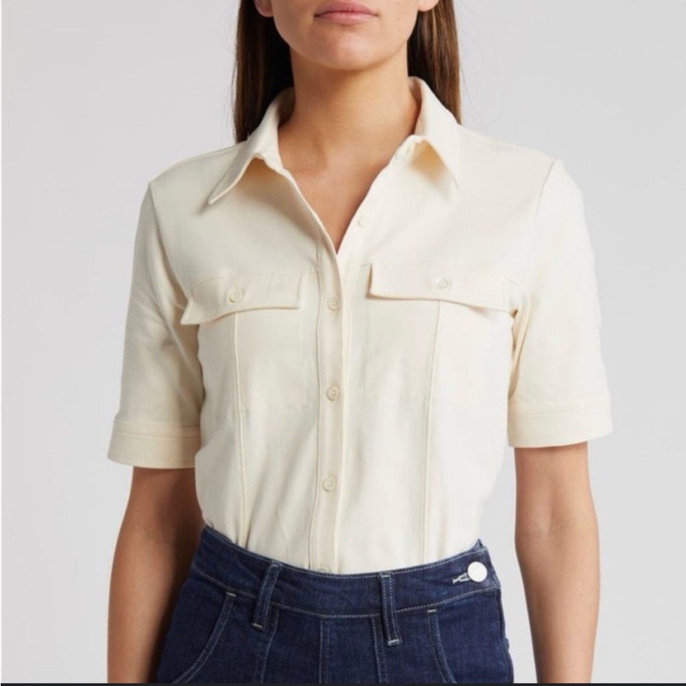 Frame Denim Cream Short-Sleeve Button Front Top